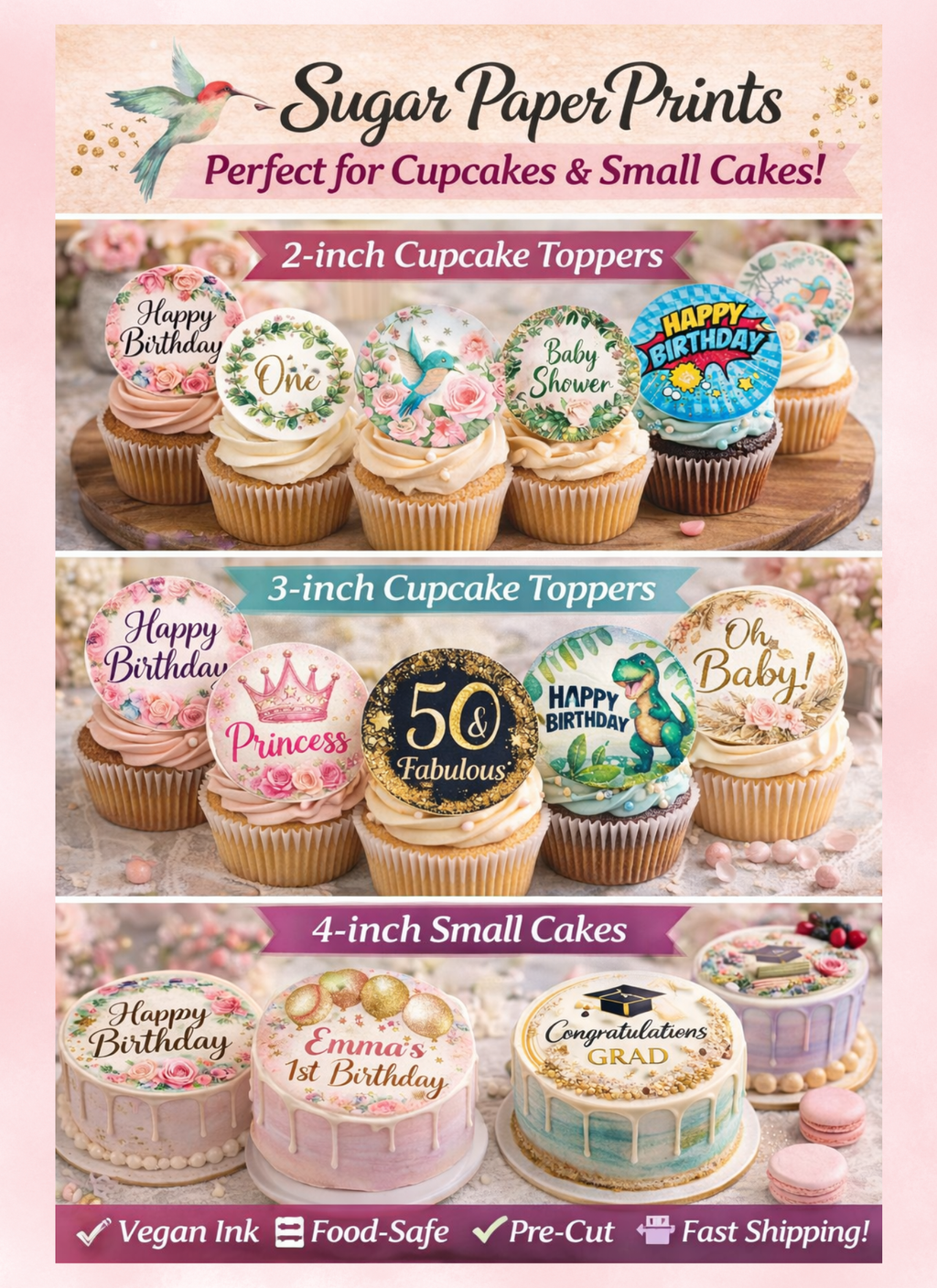 Sugar Custom Prints for Cake and Cupcakes - Send email with custom image after purchase